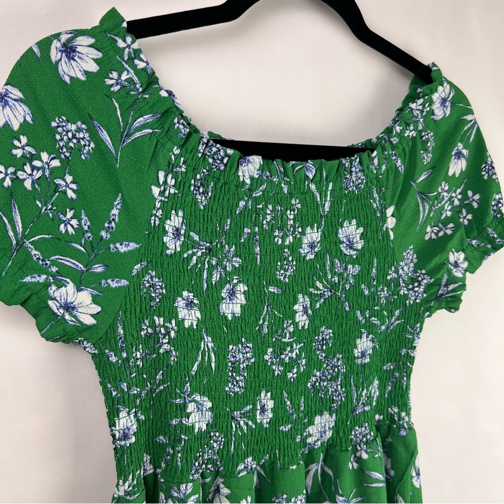 Knit Works Green Floral Smocked Off Shoulder Dress Girls Size 14 Summer - Picture 3 of 12